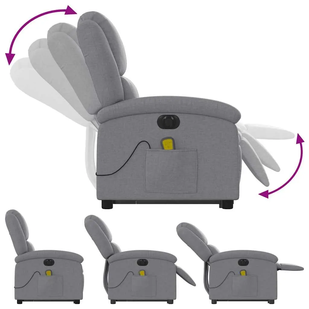 Electric Massage Recliner Chair Grey Fabric Power Lift Armchair
