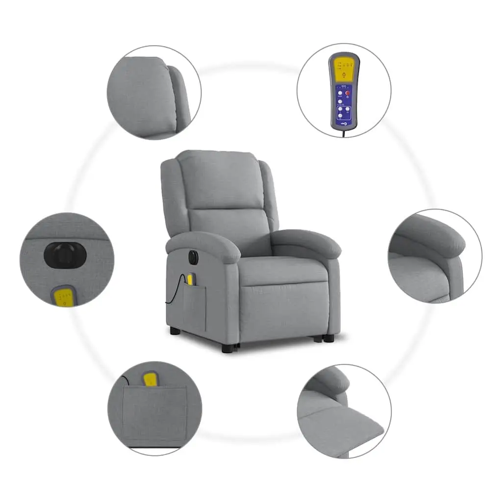 Electric Massage Recliner Chair Grey Fabric Power Lift Armchair