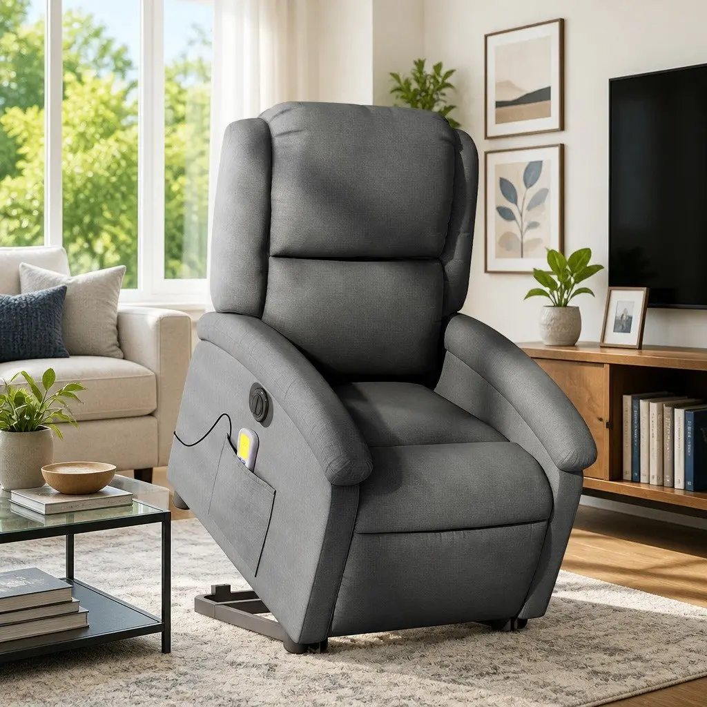 Electric Massage Chair Grey Fabric Stand Up Recliner Armchair