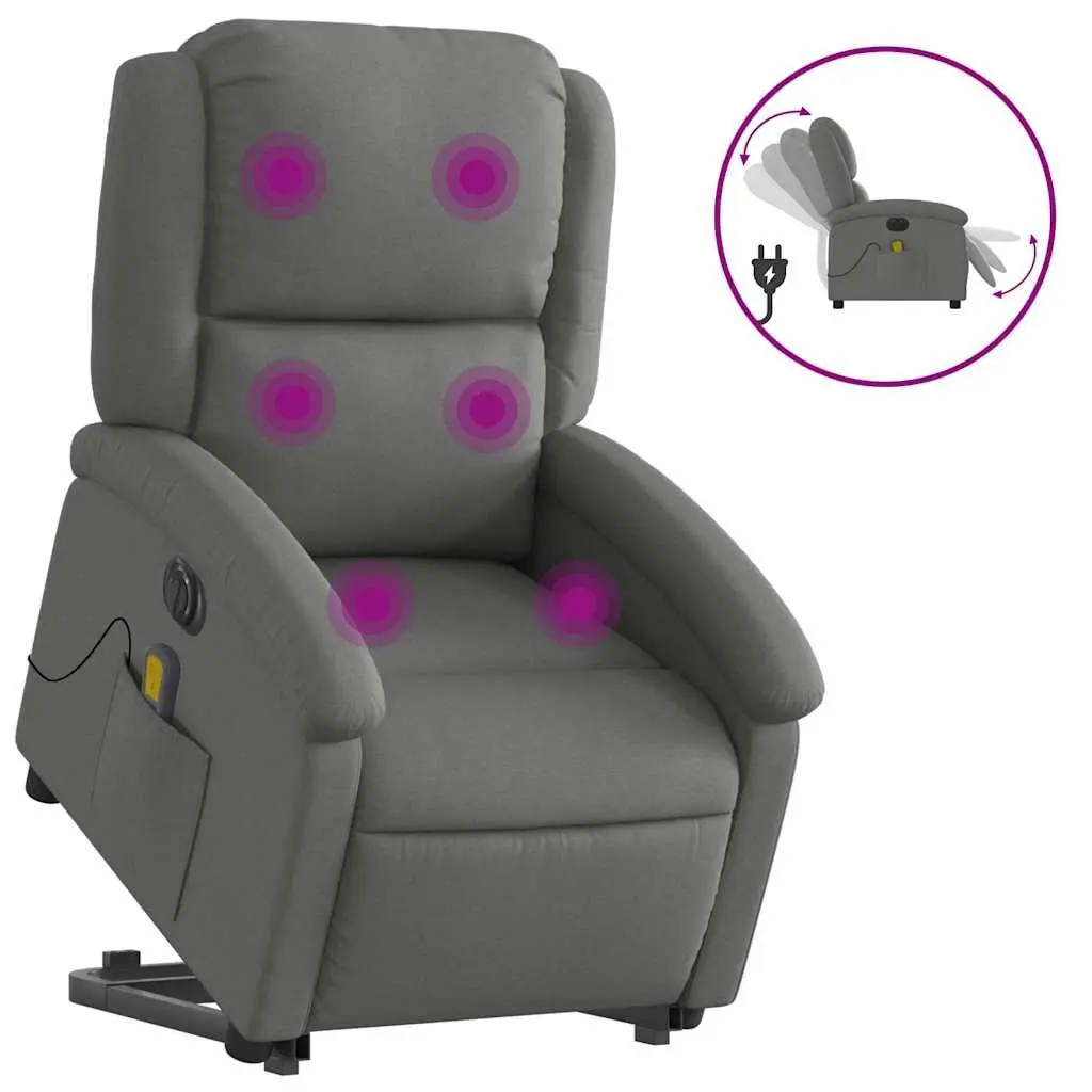 Electric Massage Chair Grey Fabric Stand Up Recliner Armchair