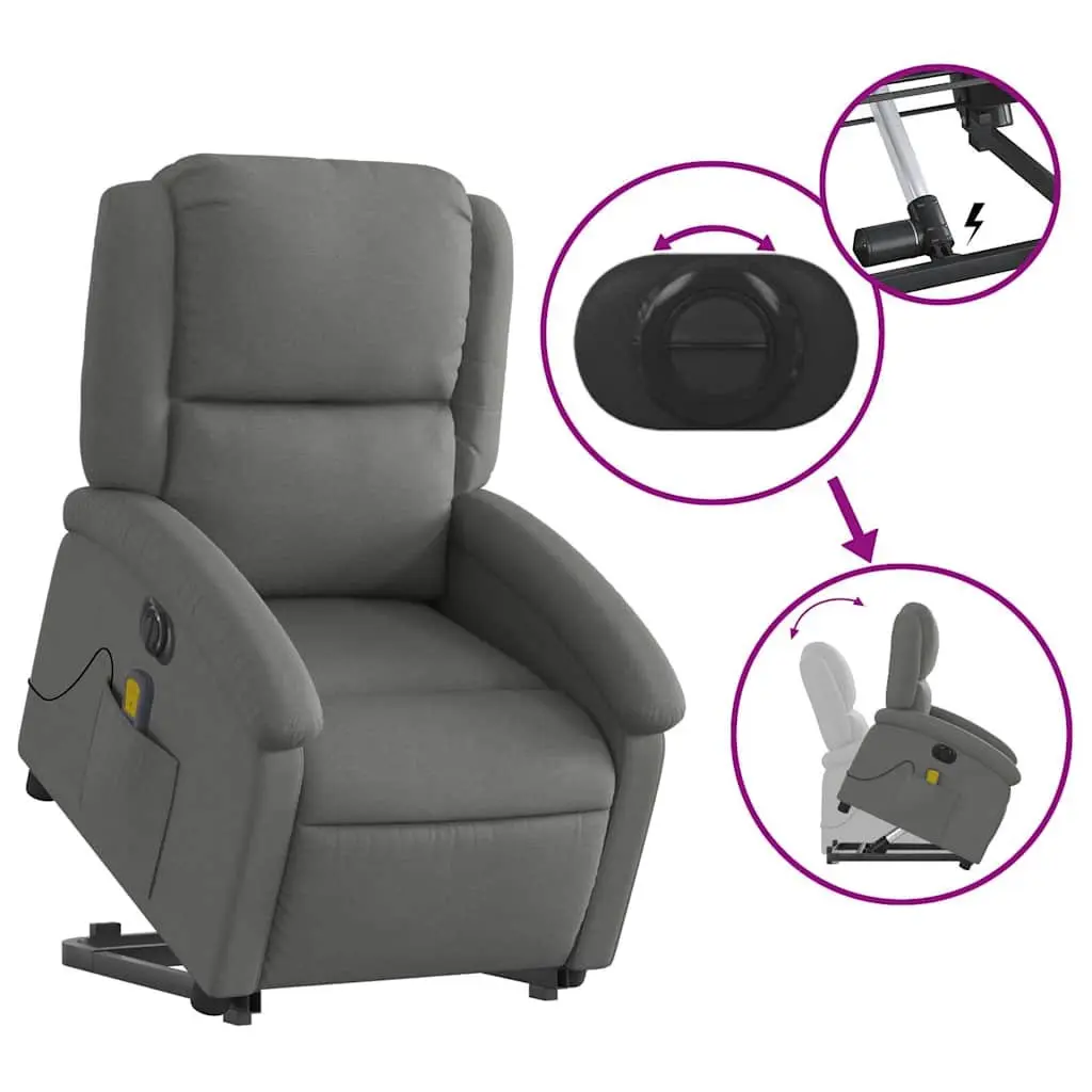Electric Massage Chair Grey Fabric Stand Up Recliner Armchair