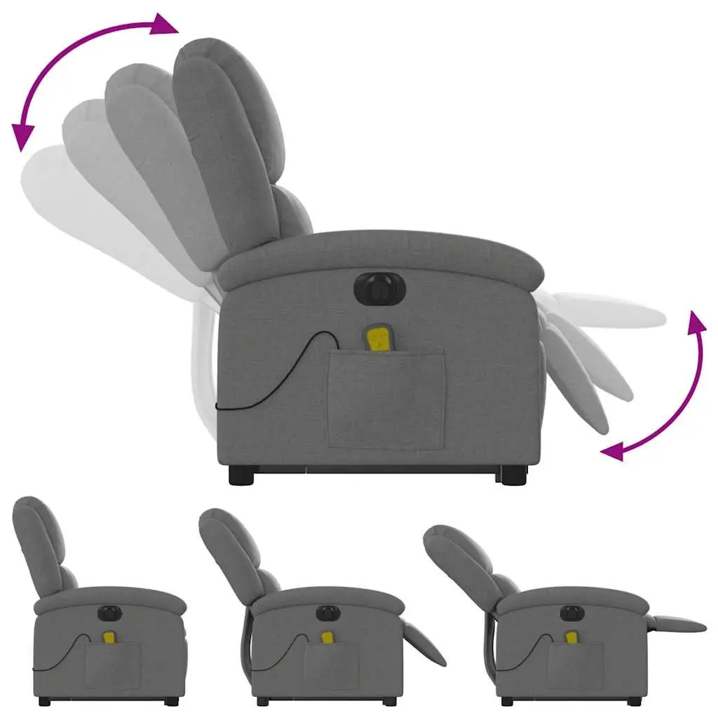 Electric Massage Chair Grey Fabric Stand Up Recliner Armchair