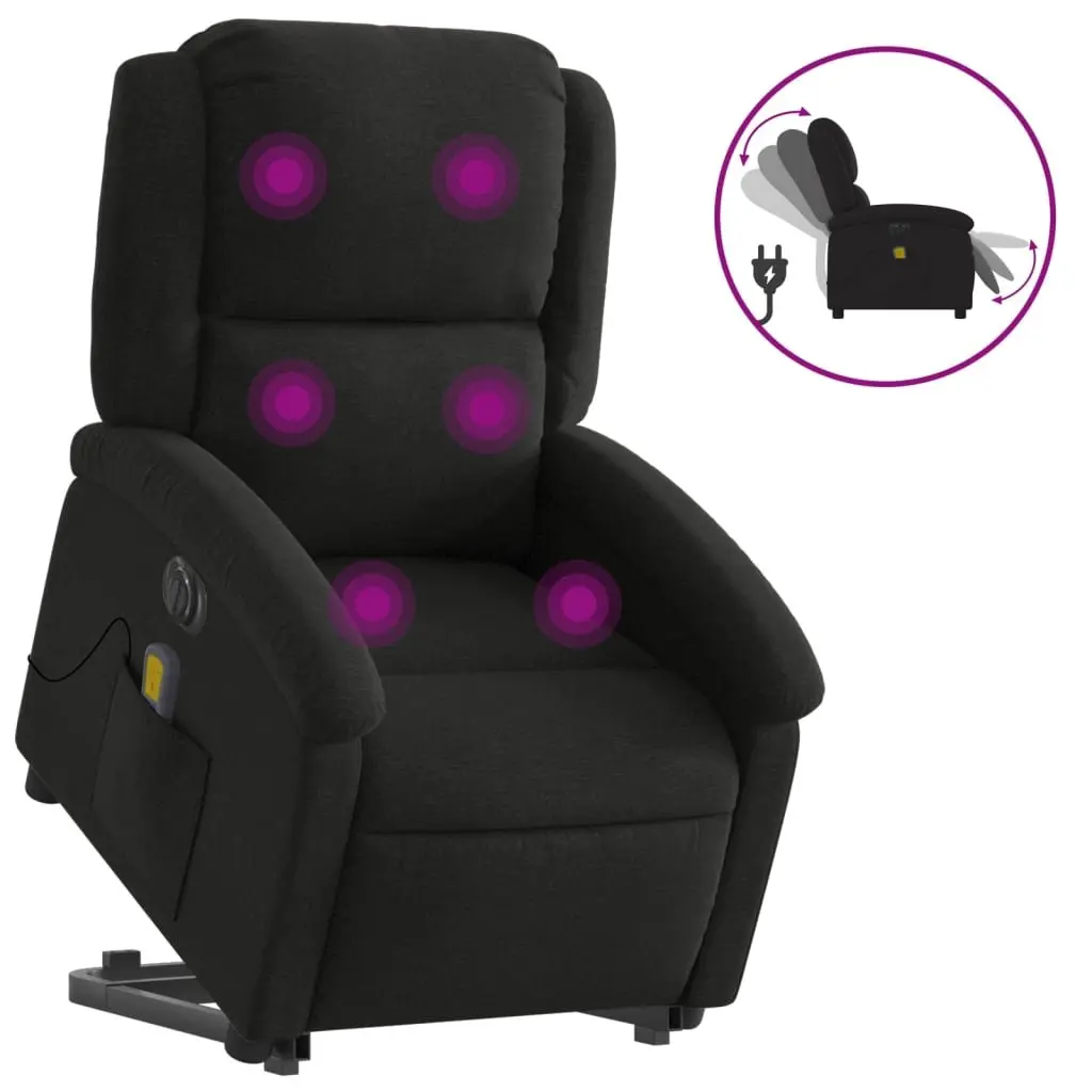 Electric Massage Recliner Chair Black Fabric Power Lift Electric Recline