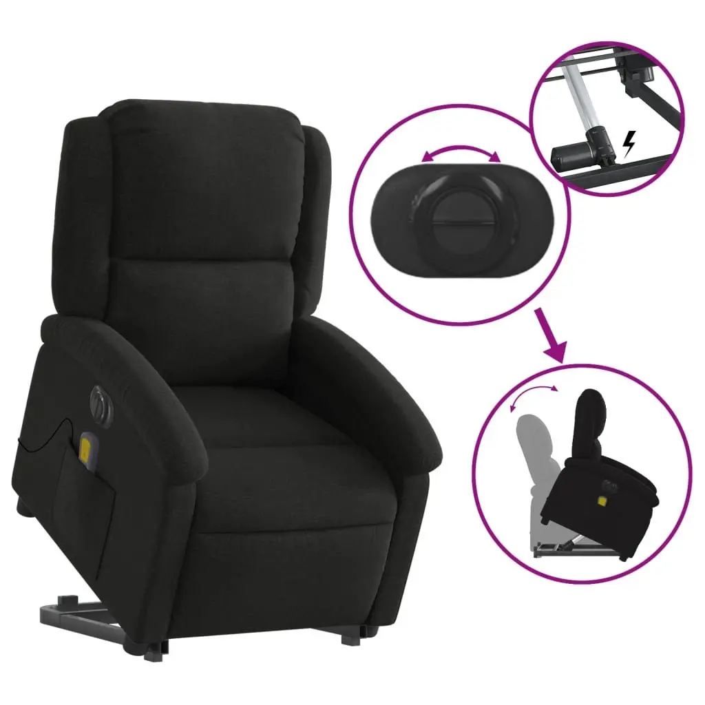 Electric Massage Recliner Chair Black Fabric Power Lift Electric Recline