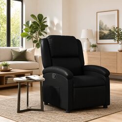 Manual Recliner Chair with Footrest in Padded Black