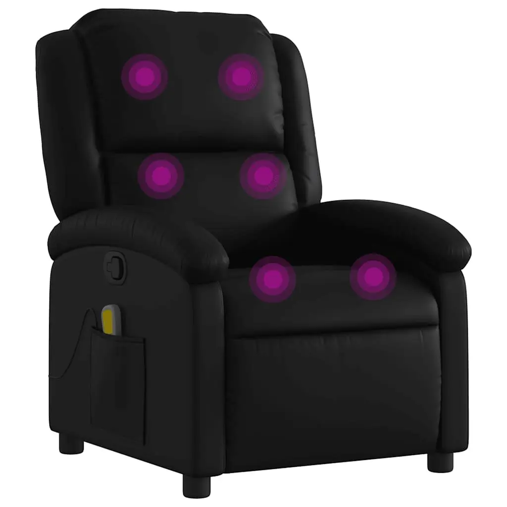 Massage Recliner Chair Black Faux Leather Manual Reclining Armchair 135 Degree Vibration