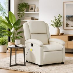 Cream Faux Leather Manual Recline Massage Recliner Chair