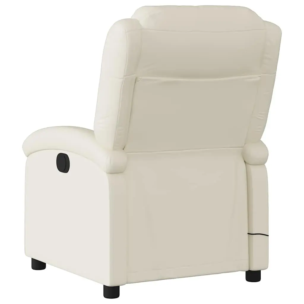 Massage Recliner Chair Cream Faux Leather Manual Recline Vibration 135 Degrees