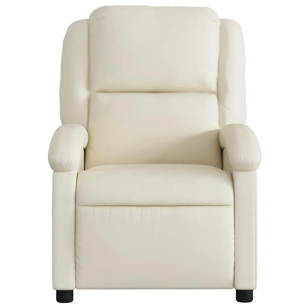 Massage Recliner Chair Cream Faux Leather Manual Recline Vibration 135 Degrees