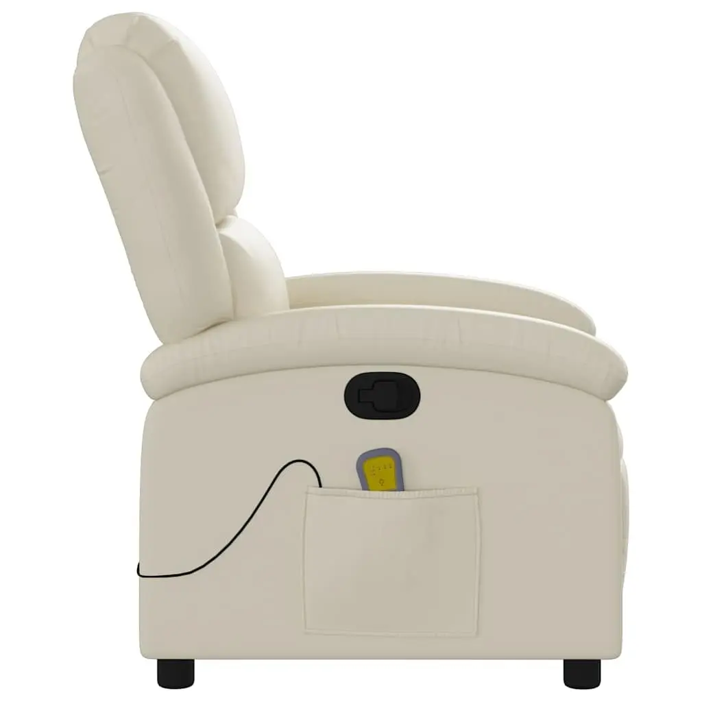 Massage Recliner Chair Cream Faux Leather Manual Recline Vibration 135 Degrees
