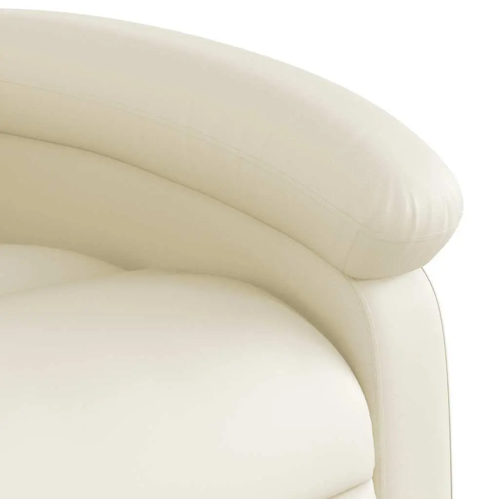 Massage Recliner Chair Cream Faux Leather Manual Recline Vibration 135 Degrees