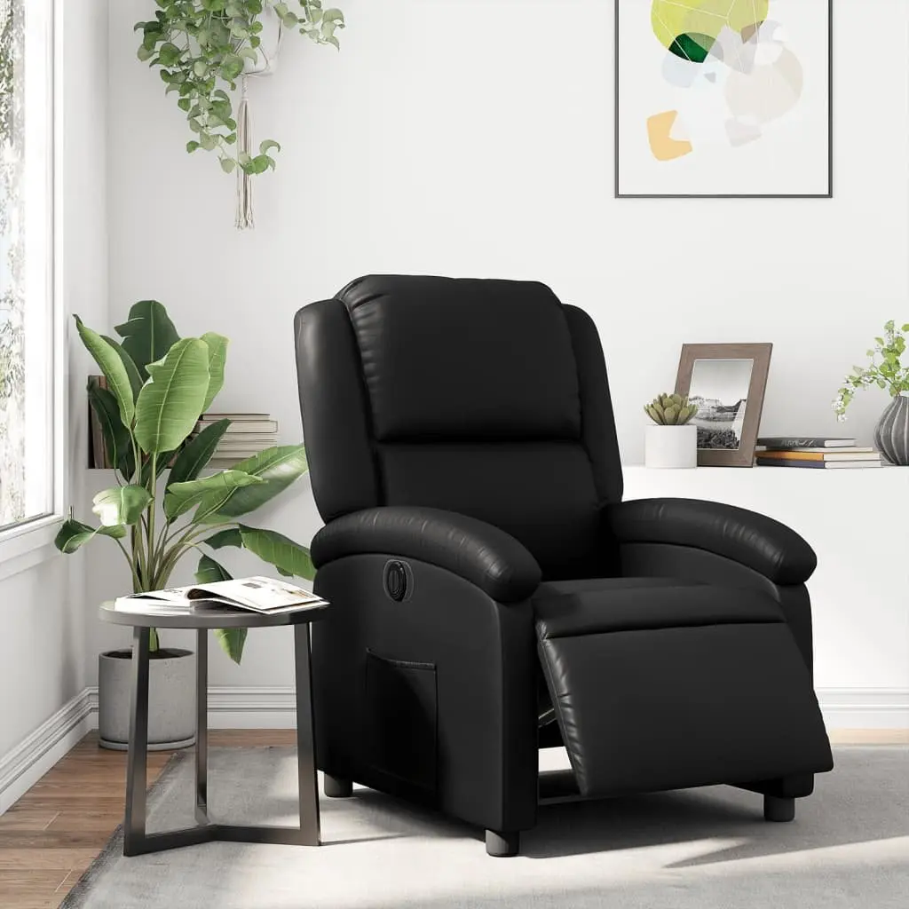 Electric Recliner Armchair Black Faux Leather Adjustable Remote Control Footrest