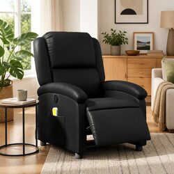 Electric Massage Recliner Chair in Black Faux Leather