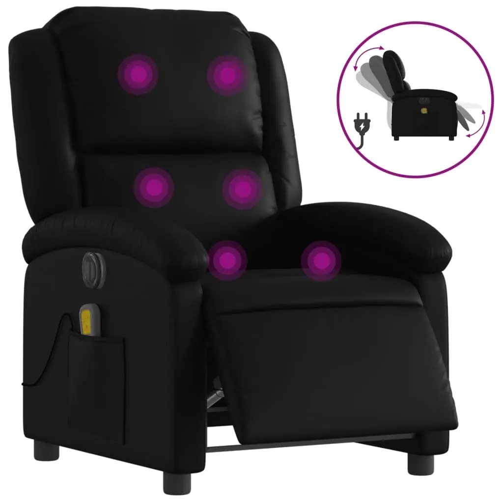 Electric Massage Recliner Chair Black Faux Leather 135 Degrees USB Powered