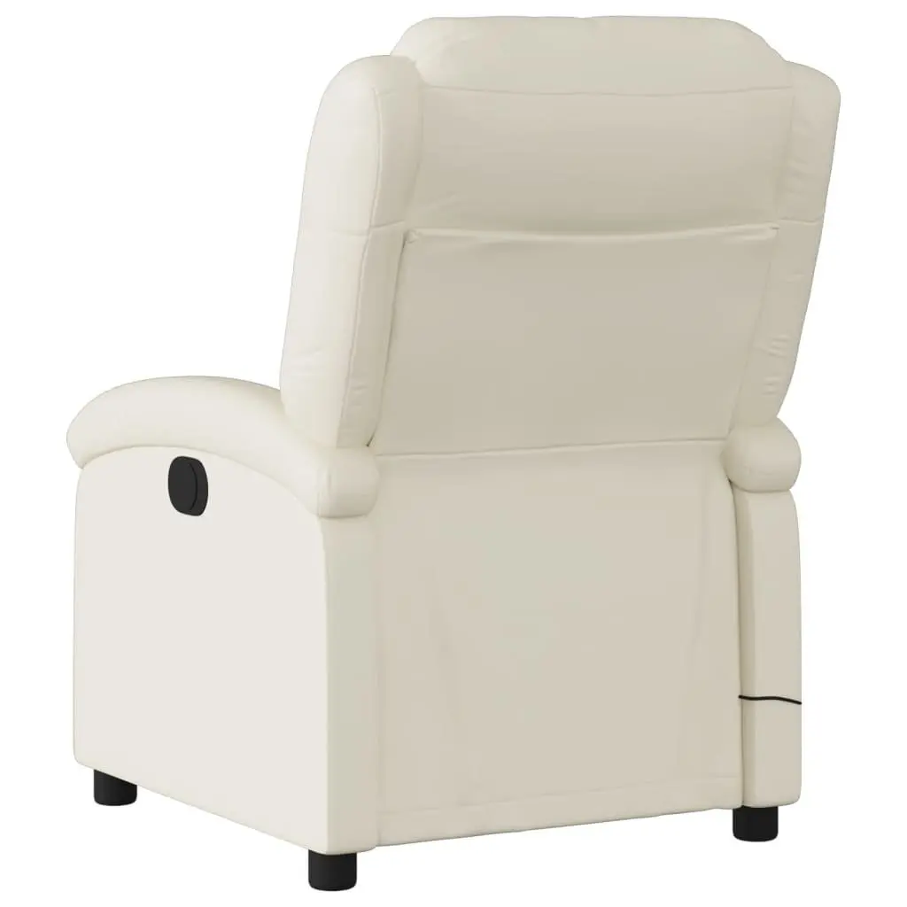 Electric Reclining Massage Chair Cream Faux Leather Armchair Adjustable Footrest 135 Degrees