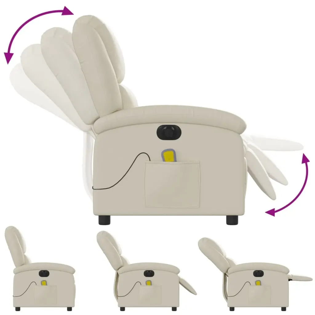 Electric Reclining Massage Chair Cream Faux Leather Armchair Adjustable Footrest 135 Degrees