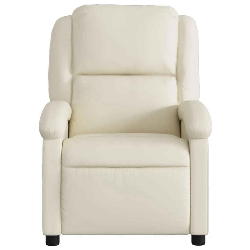 Electric Reclining Massage Chair Cream Faux Leather Armchair Adjustable Footrest 135 Degrees