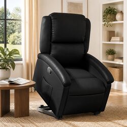 Cozy Power Lift Recliner Chair in Black Faux Leather