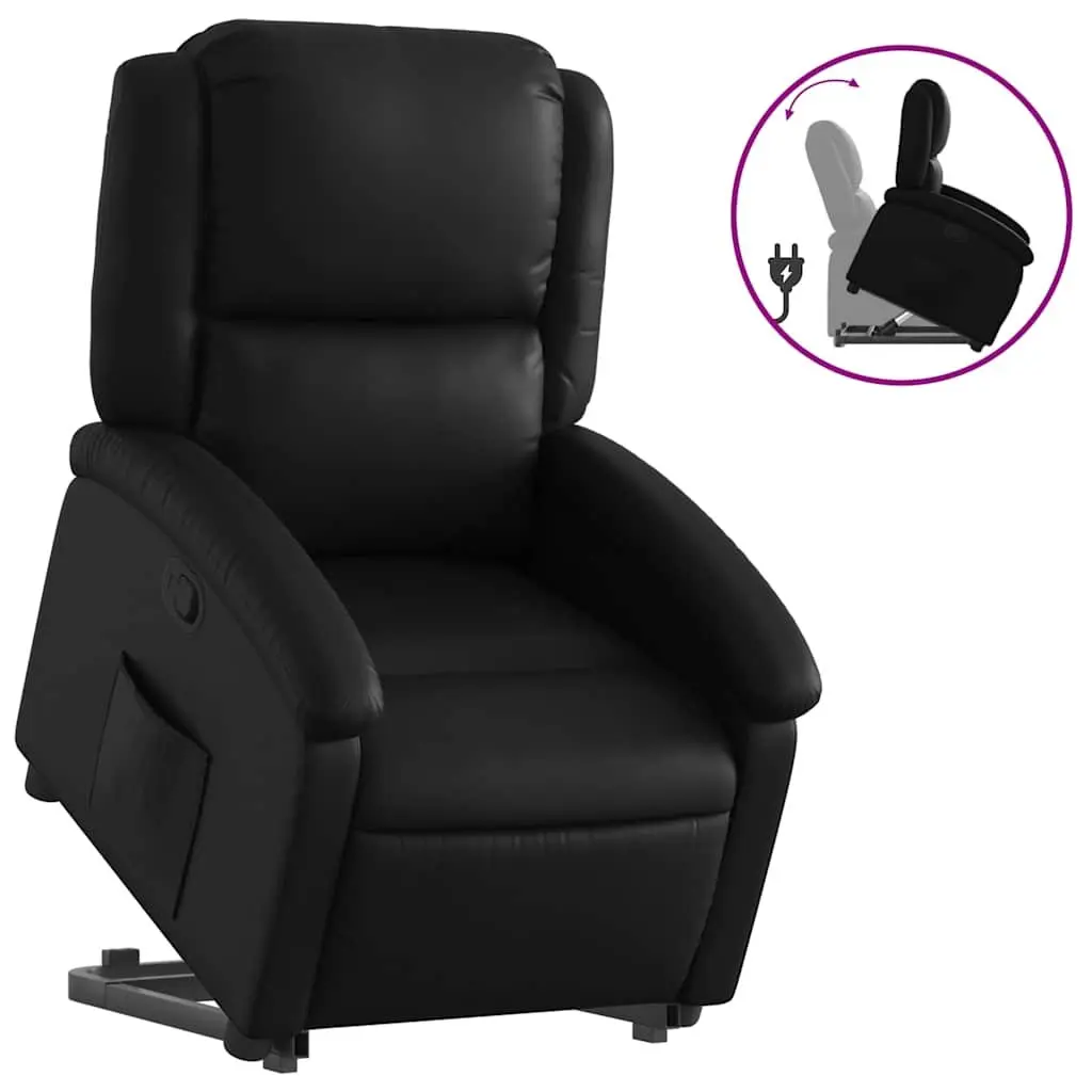 Stand Up Recliner Chair Black Faux Leather Electric Power Lift Armchair