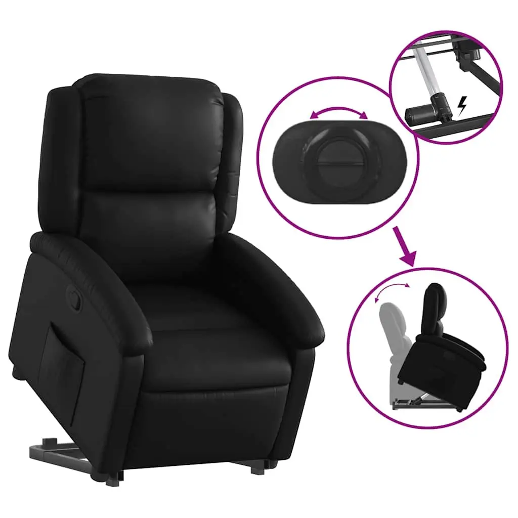 Stand Up Recliner Chair Black Faux Leather Electric Power Lift Armchair