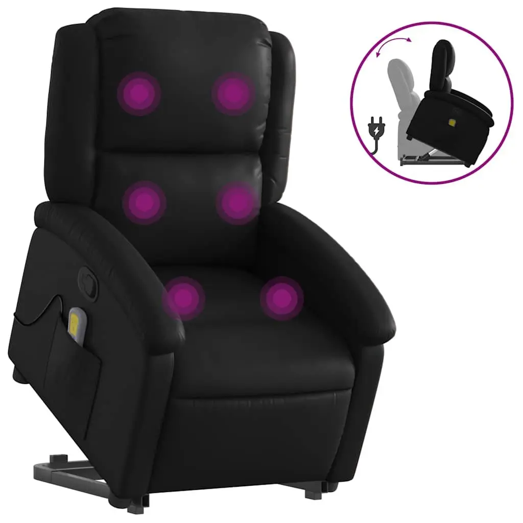 Electric Massage Recliner Chair Black Faux Leather 135 Degree Manual Reclining Power Lift Vibration Armchair