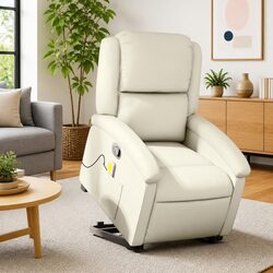 Cream Faux Leather Power Lift Massage Recliner Chair