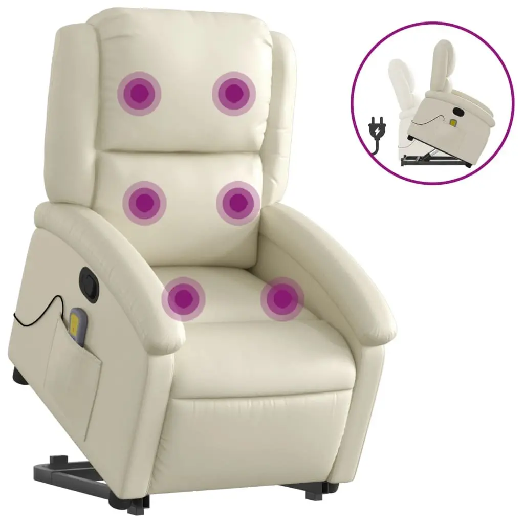 Electric Massage Recliner Chair Cream Faux Leather Power Lift Vibration 135 Degrees