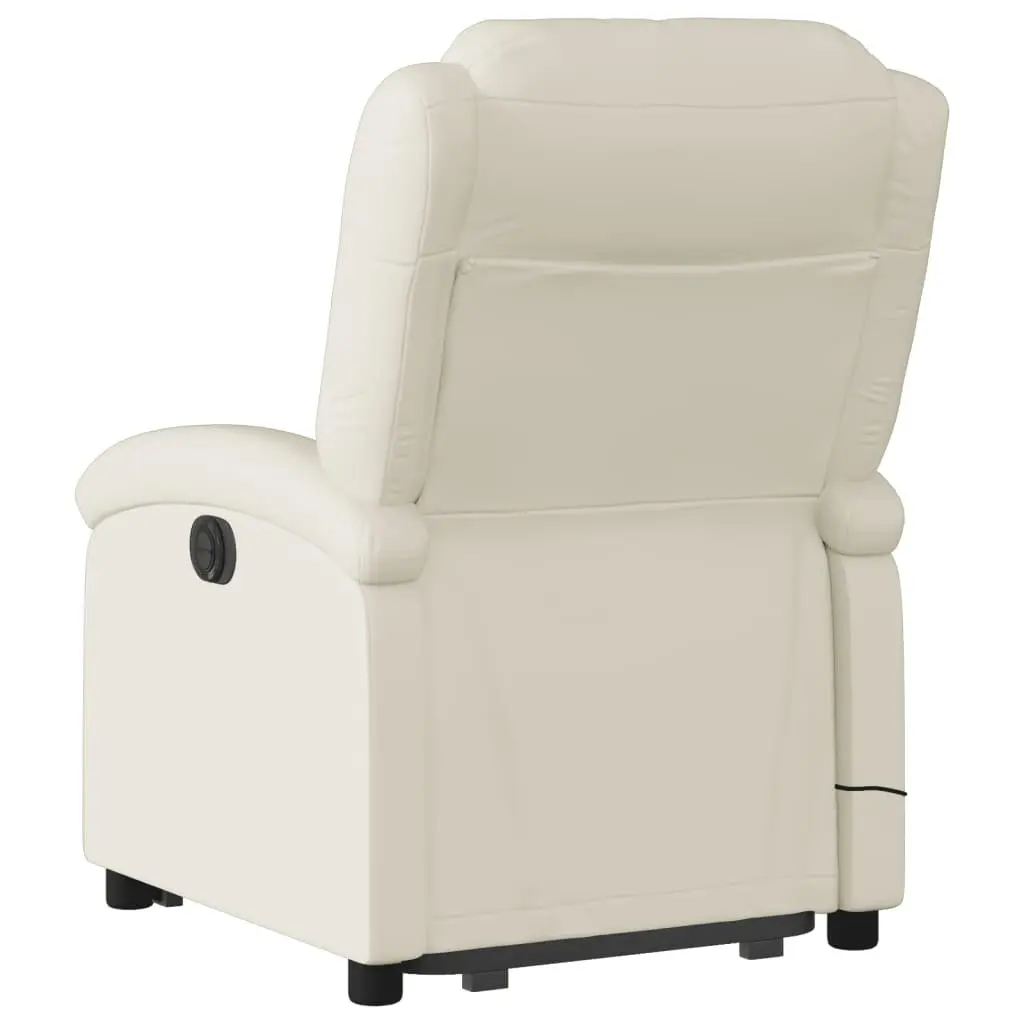 Electric Massage Recliner Chair Cream Faux Leather Power Lift Vibration 135 Degrees