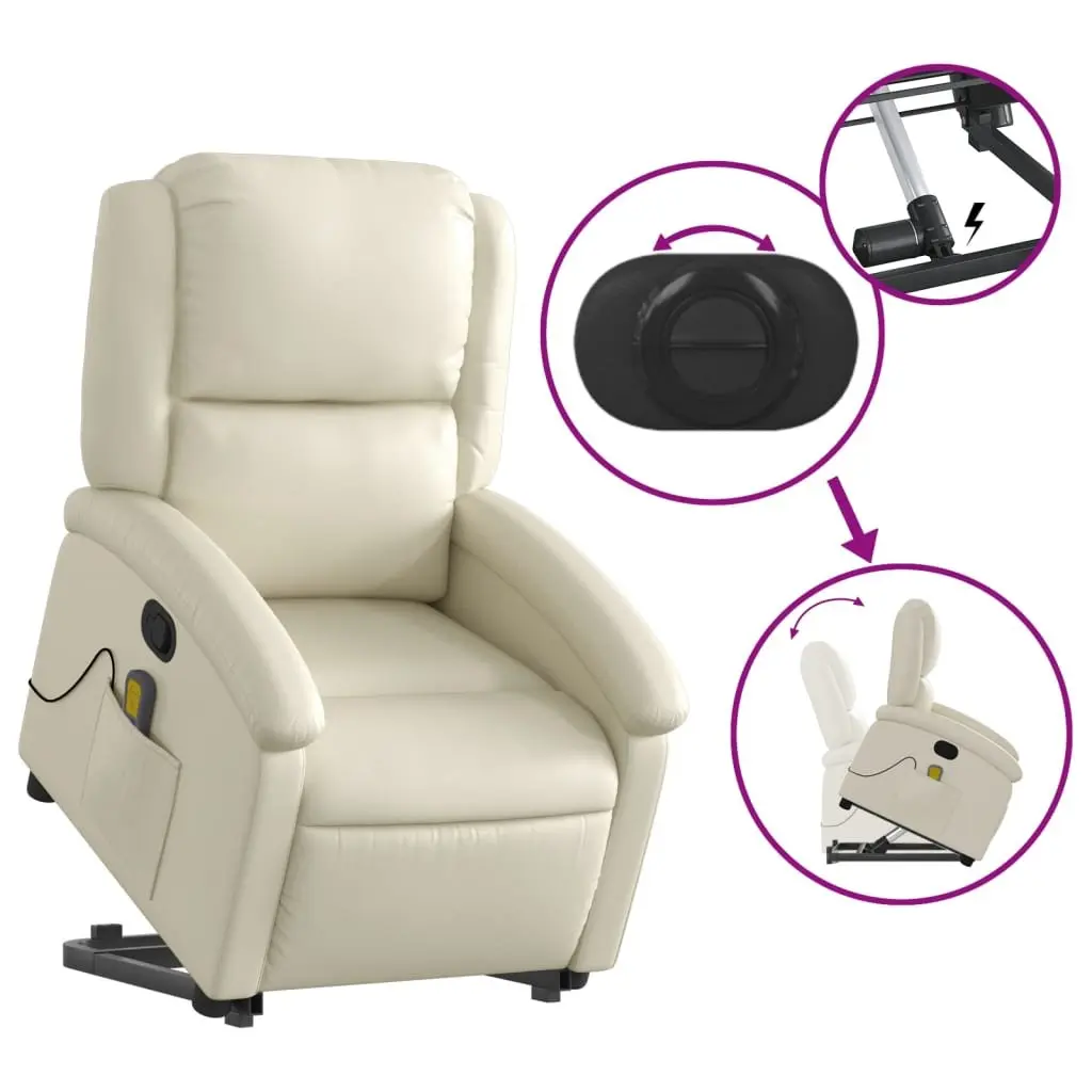 Electric Massage Recliner Chair Cream Faux Leather Power Lift Vibration 135 Degrees