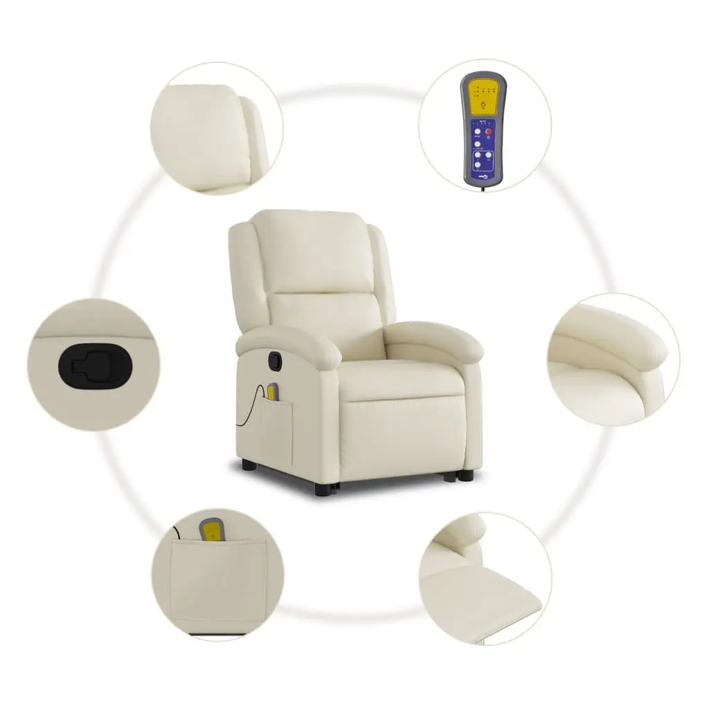 Electric Massage Recliner Chair Cream Faux Leather Power Lift Vibration 135 Degrees