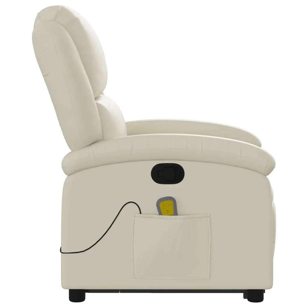 Electric Massage Recliner Chair Cream Faux Leather Power Lift Vibration 135 Degrees