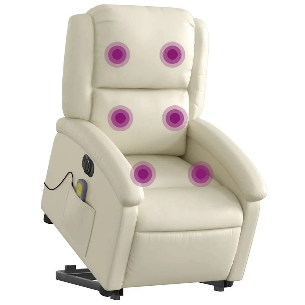 Electric Massage Recliner Chair Cream Faux Leather Power Lift Adjustable Backrest and Footrest