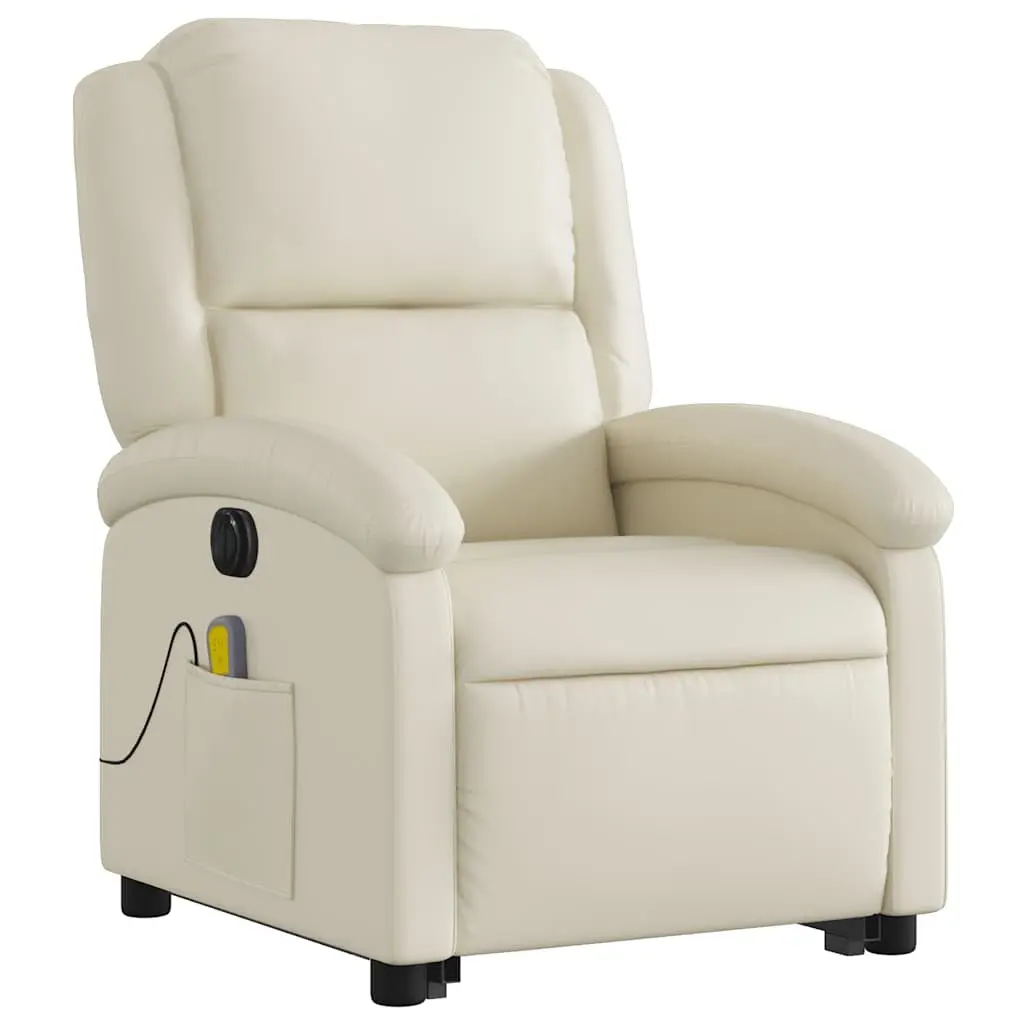 Electric Massage Recliner Chair Cream Faux Leather Power Lift Adjustable Backrest and Footrest