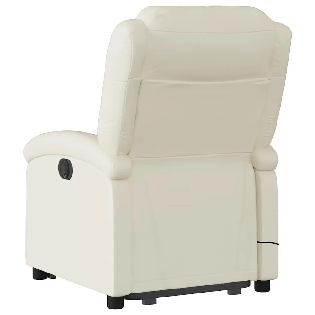 Electric Massage Recliner Chair Cream Faux Leather Power Lift Adjustable Backrest and Footrest