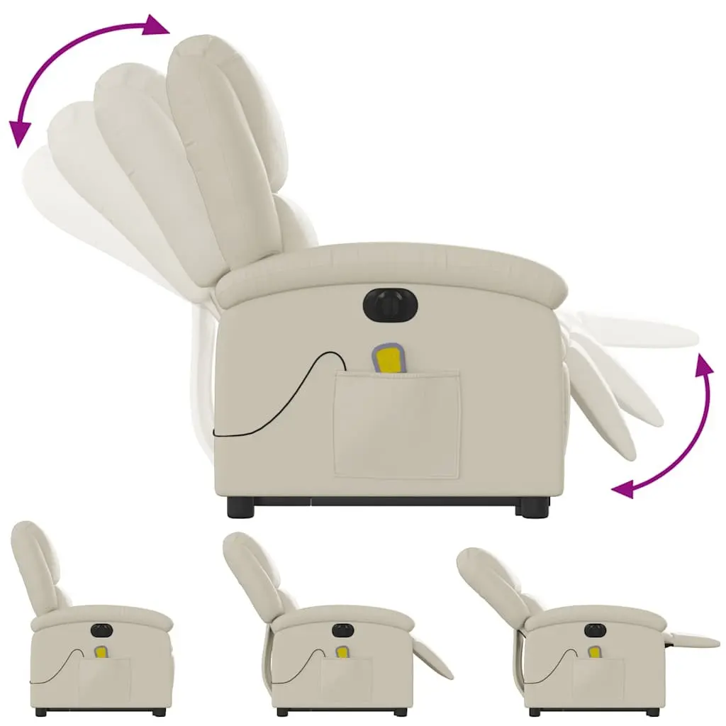 Electric Massage Recliner Chair Cream Faux Leather Power Lift Adjustable Backrest and Footrest