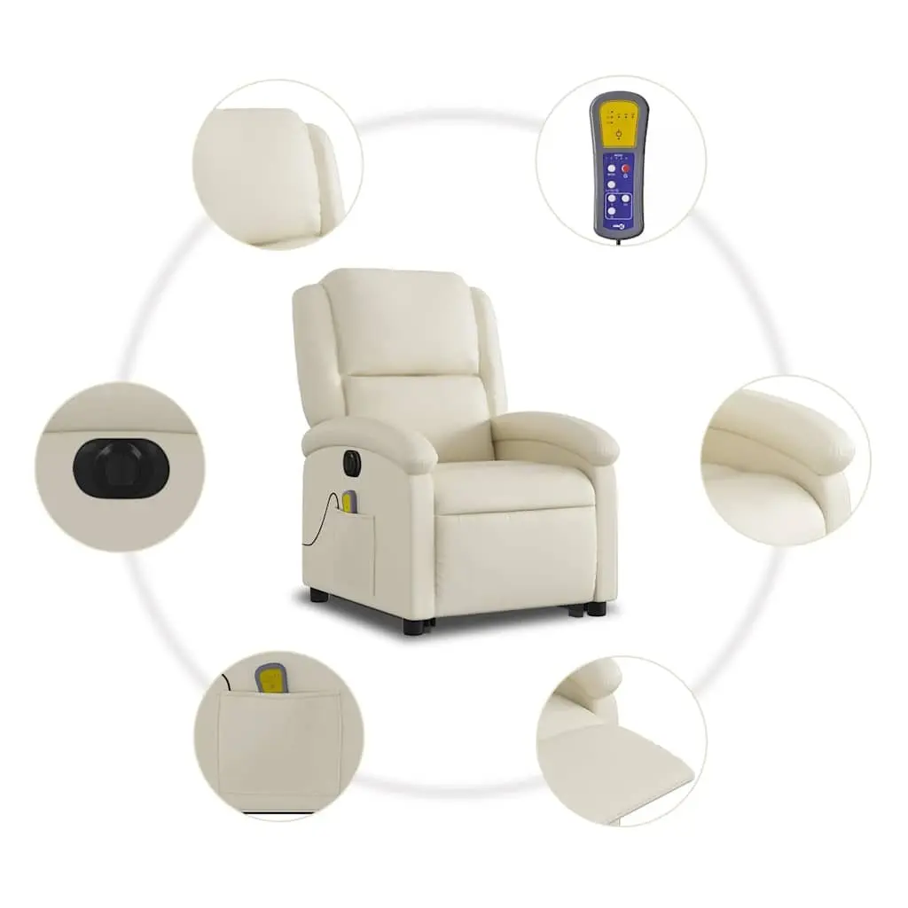 Electric Massage Recliner Chair Cream Faux Leather Power Lift Adjustable Backrest and Footrest