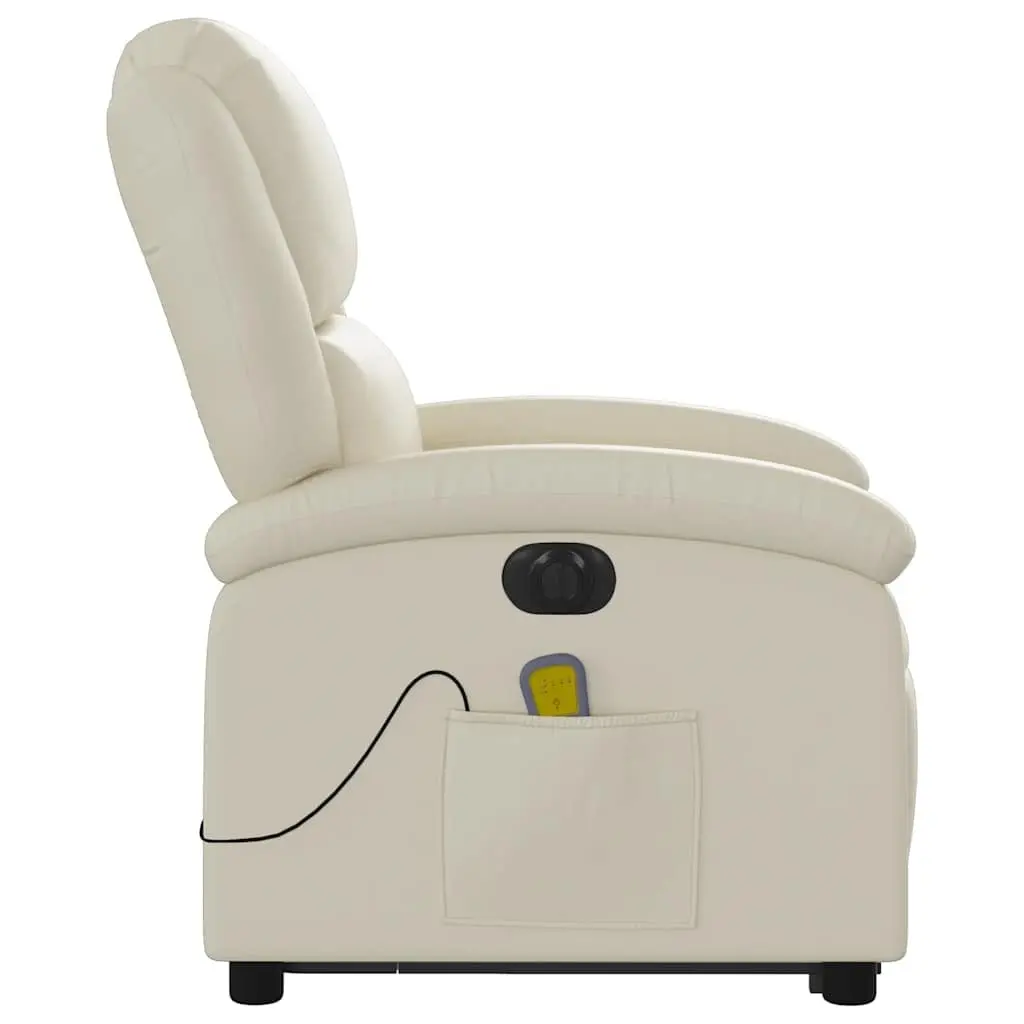 Electric Massage Recliner Chair Cream Faux Leather Power Lift Adjustable Backrest and Footrest