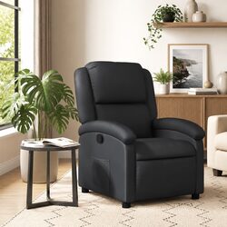 Manual Recliner Chair in Black Real Leather