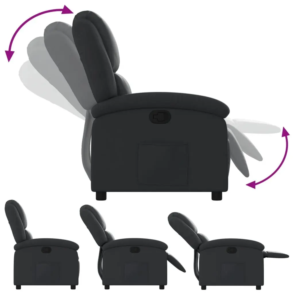 Manual Recliner Chair Black Leather Lounge Seat Adjustable Backrest and Footrest