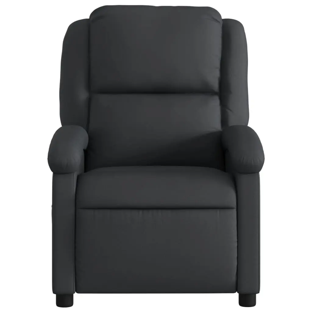 Manual Recliner Chair Black Leather Lounge Seat Adjustable Backrest and Footrest