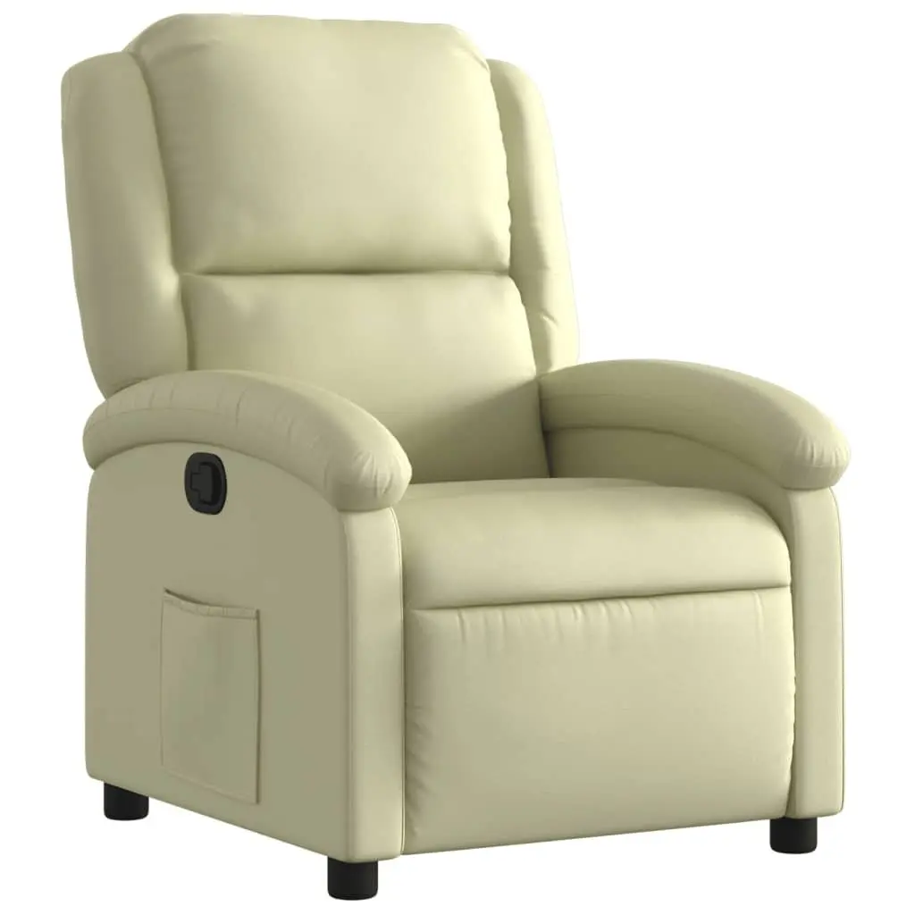Leather Recliner Chair Cream Manual Recline Armchair Padded Seat and Backrest Wood and Metal Frame