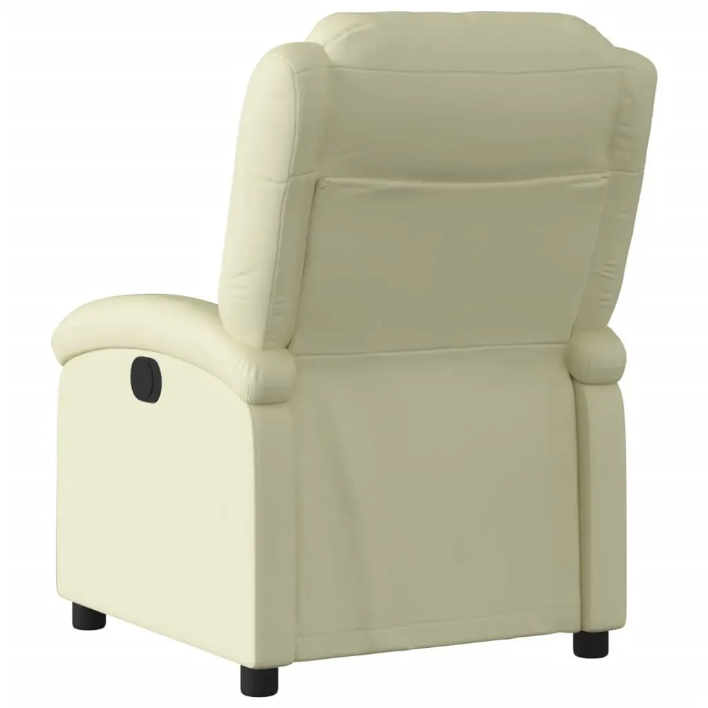 Leather Recliner Chair Cream Manual Recline Armchair Padded Seat and Backrest Wood and Metal Frame