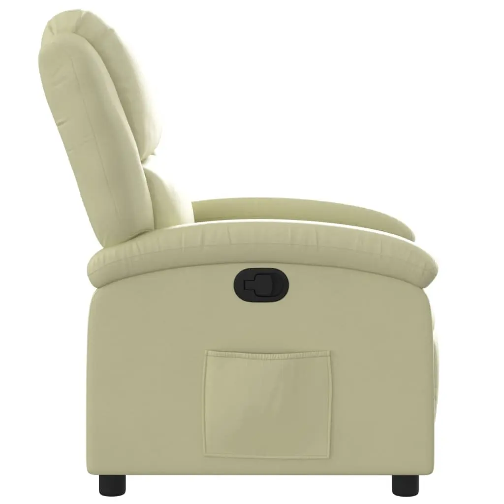 Leather Recliner Chair Cream Manual Recline Armchair Padded Seat and Backrest Wood and Metal Frame