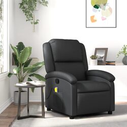 Massage Recliner Chair Black Real Leather Manual Reclining Footrest Vibration