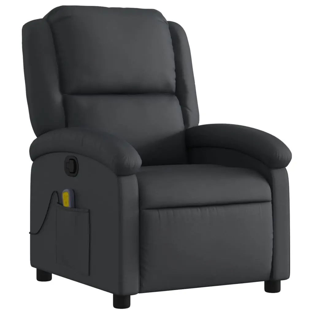 Massage Recliner Chair Black Real Leather Manual Reclining Vibration Massage