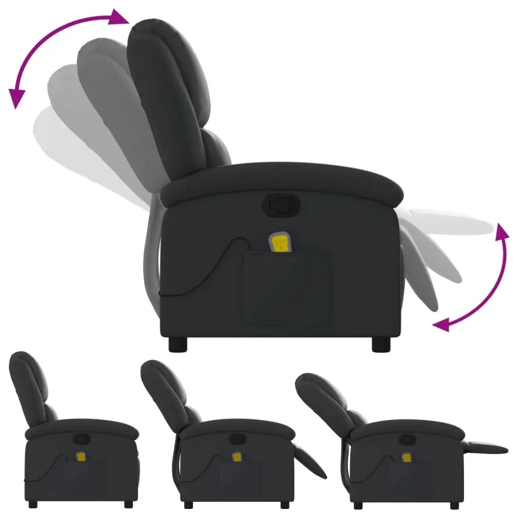 Massage Recliner Chair Black Real Leather Manual Reclining Vibration Massage