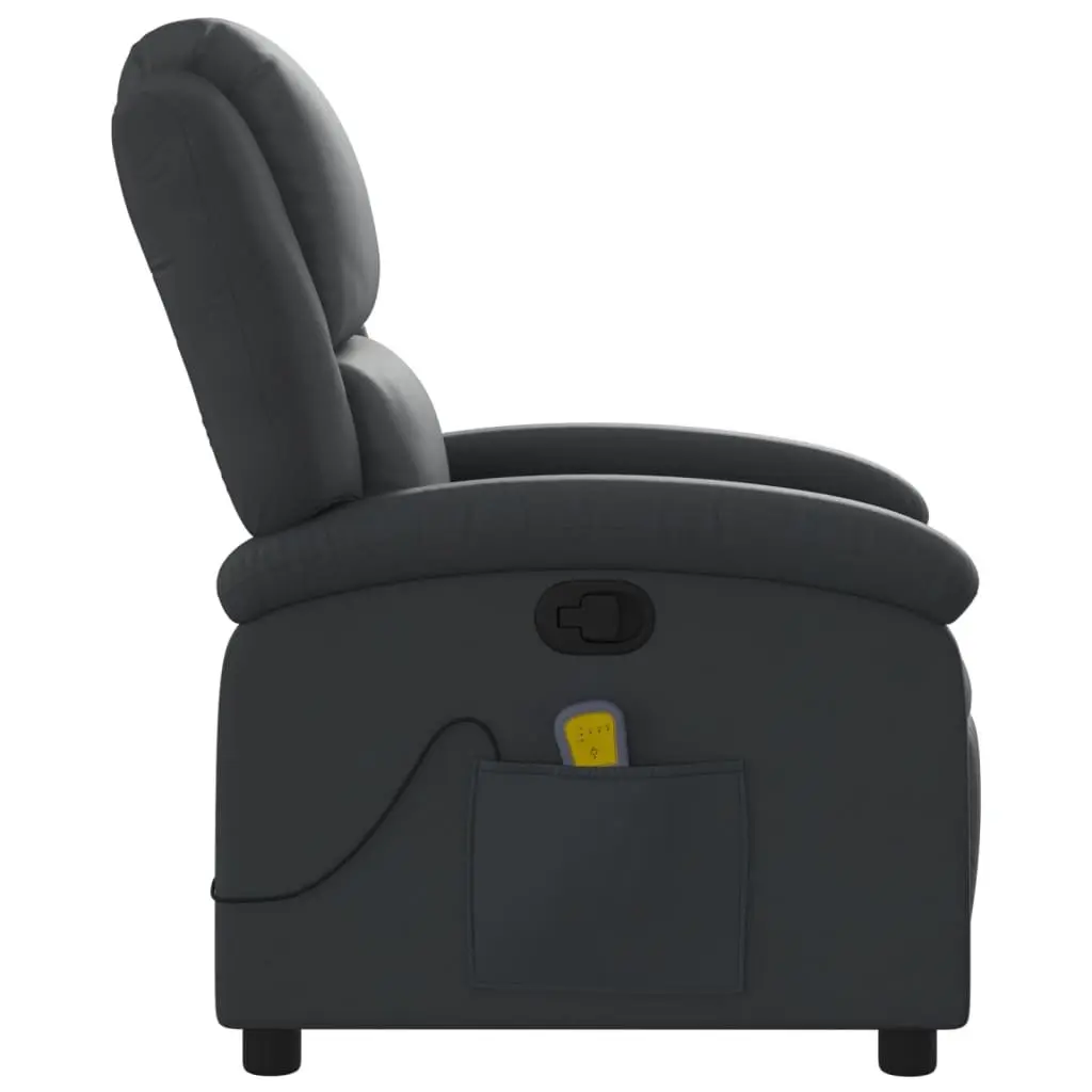 Massage Recliner Chair Black Real Leather Manual Reclining Vibration Massage