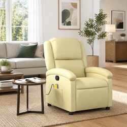 Cream Leather Manual Recline Massage Recliner Chair
