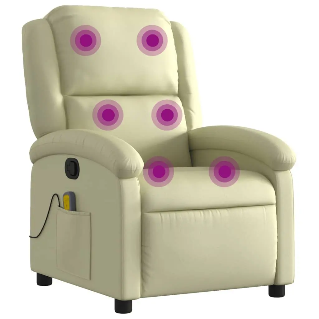 Massage Recliner Chair Cream Leather Manual Recline 6 Points Armchair