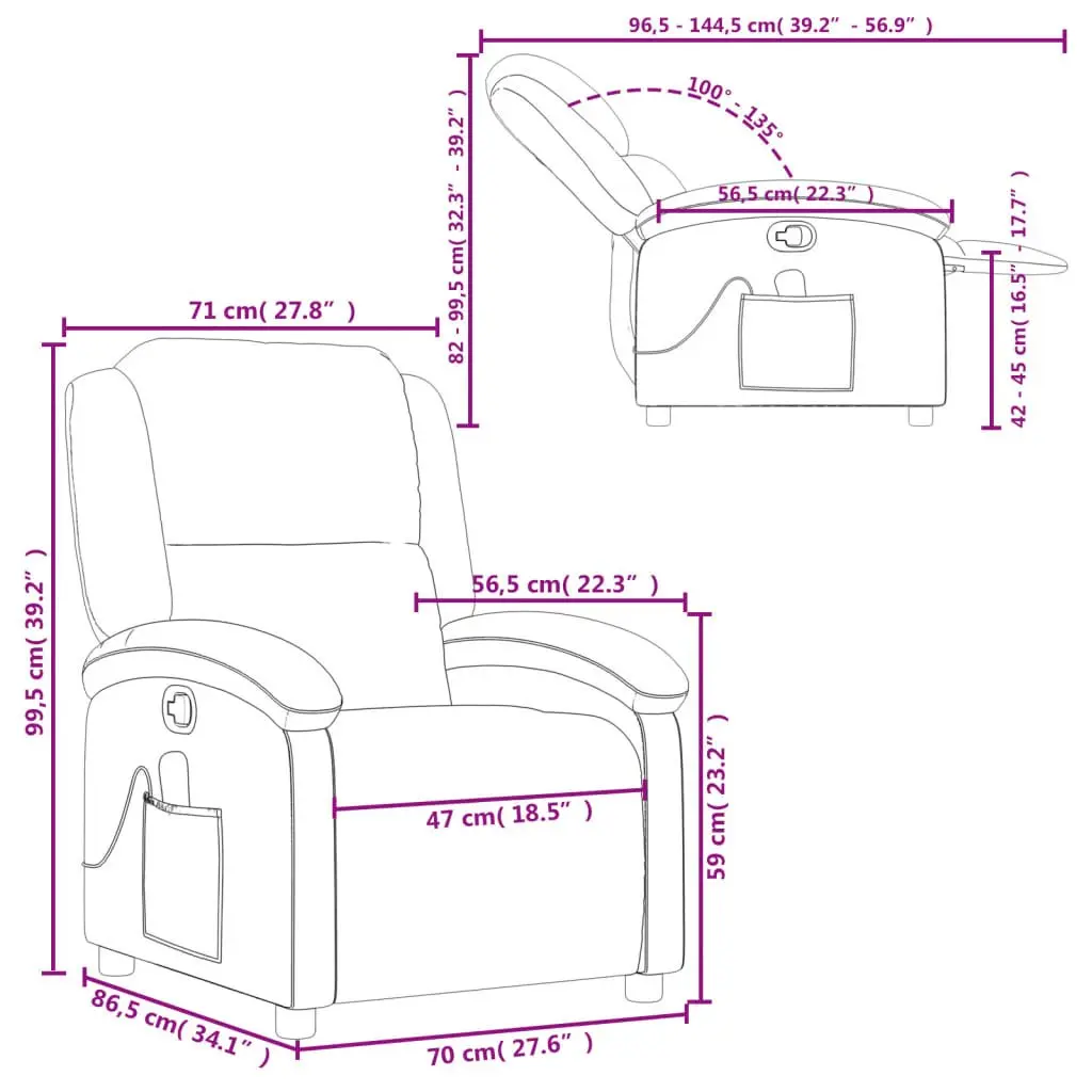 Massage Recliner Chair Cream Leather Manual Recline 6 Points Armchair